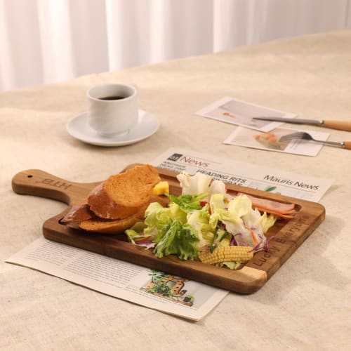 HTB Wooden Cutting Board with Handle, Square, Natural, Lunch Plate, Stylish, Nordic Rectangular Design, Perfect for Sushi, Pizza, Bread, and Fruit, Wh