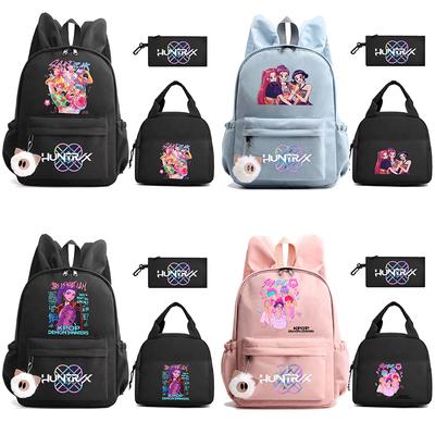 3Pcs/set K-Pop Demon Hunters Printed Backpack with Lunch Bag Pengcil Case for Teenager Girl Boy Back To School Bookbag Large Capacity Travel Bag