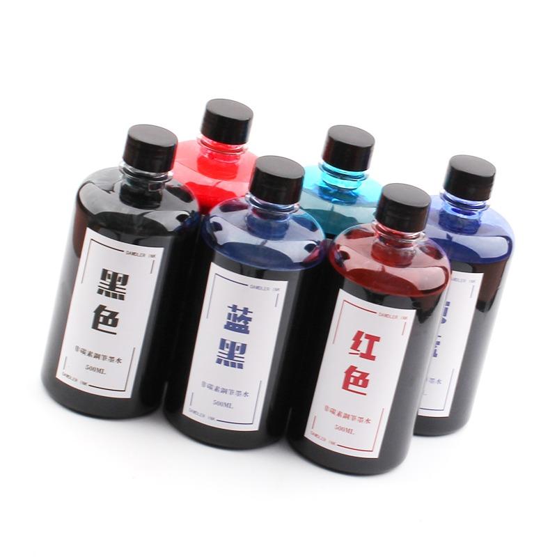 500ML Waterproof Large Capacity Fountain Pen Ink for Dip Pens Non-Carbon Blue Black Pigment Ink Durable Smooth Writing Stationer