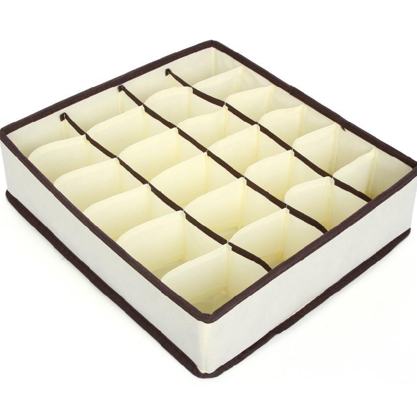 Beige & Rose Red 4-Piece Underwear Storage Set: Fabric Box for Socks & Bras with 6, 7, or 8 Grids.