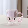 Kreativer Cartoon-Katzen-Doppelbecher für den Haushalt, große Kapazität, Trinkbecher mit Griff, transparent, hochtemperaturbeständiges Glas, Kaffeetasse