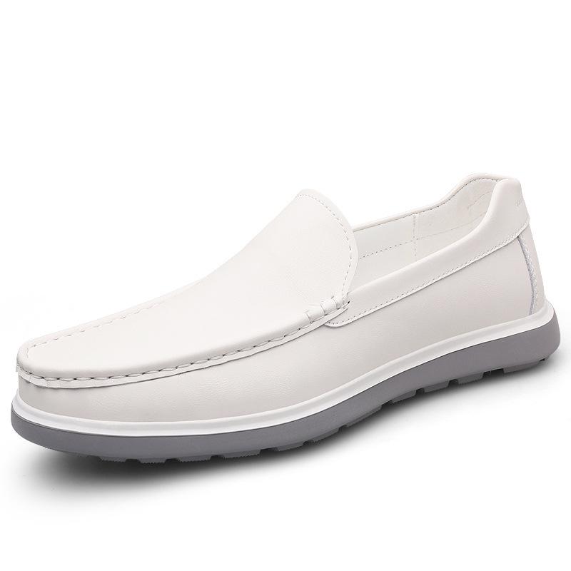 

Мужская обувь осень накладка на ногу натуральная коровья кожа дышащая британская мужская мягкая подошва повседневная кожаная обувь модная ленивая 45 белый