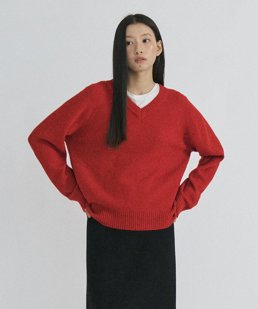 STEP AROUND Cashmere Reglan V Neck Knit_Red