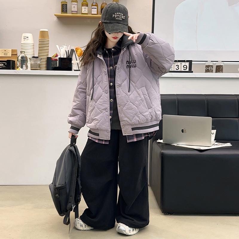 

Girls Quilted Hooded Jacket - Autumn/Winter 2025 Casual Cotton-Padded Coat for Kids Size 120