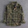 Men's Retro Khaki Plaid Corduroy Shirt - Spring/Fall Classic with Long Sleeves