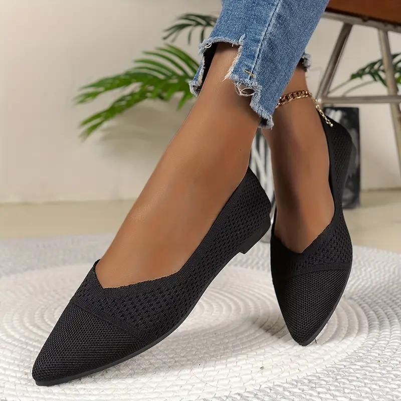 Women's Fashion Flat Shoes Casual Pointed Toe Knit Flats Breathable & Comfort Slip-On Ballet Shoes