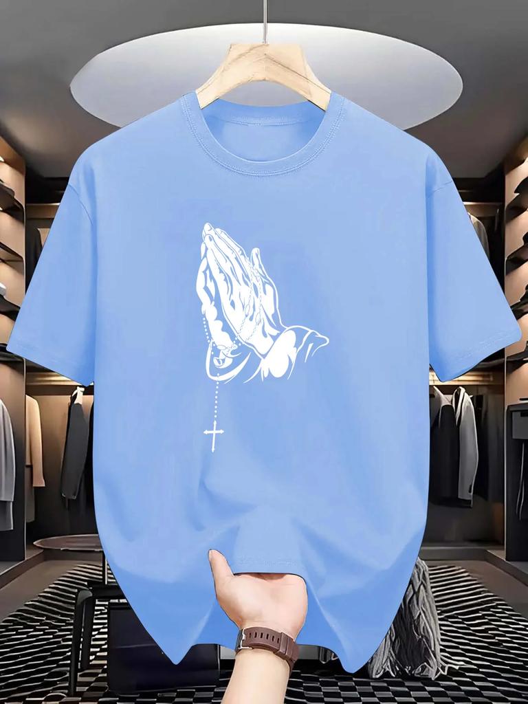 Men'S Casual Short Sleeve T-shirt,   Composition, Crew Neck, Slight Stretch, Summer Fashionable Tee