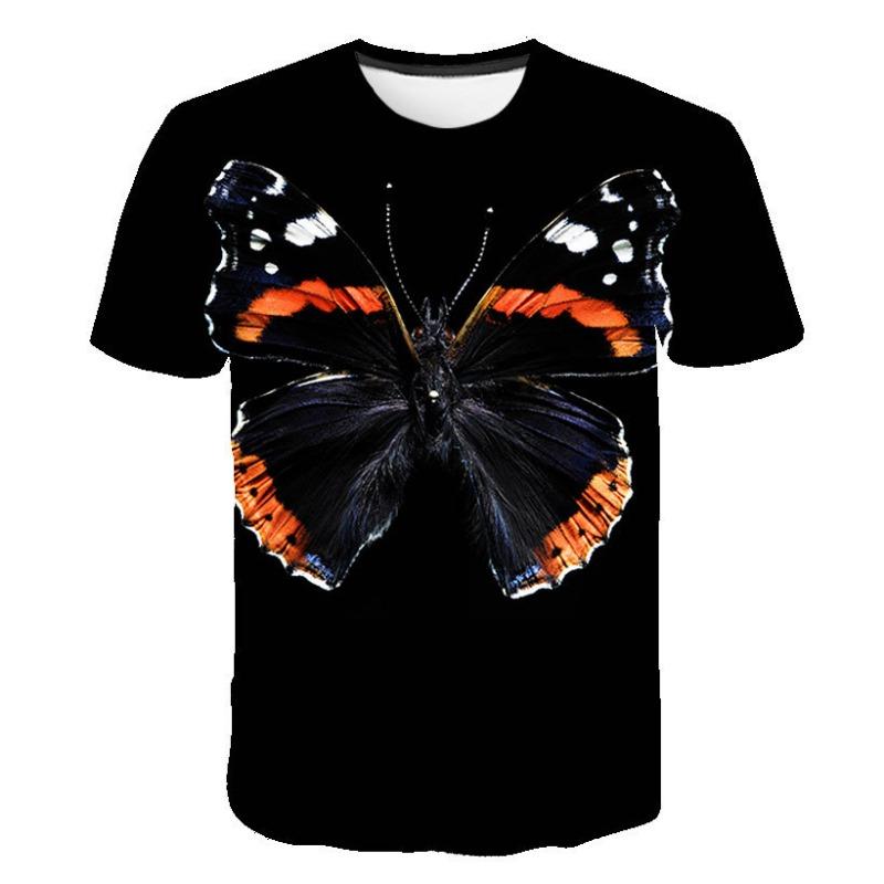 Cross-border New Boys And Girls With The Same Parent-child T-shirt, Beautiful Butterfly 3D Printing Cool Loose Men's And Women's Short Sleeves