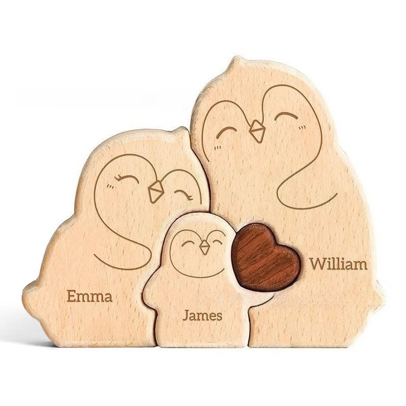 New Penguin Family Wooden Puzzle Decoration Customization Name Puzzle Accessories DIY Birthday Gift Thanksgiving Gift