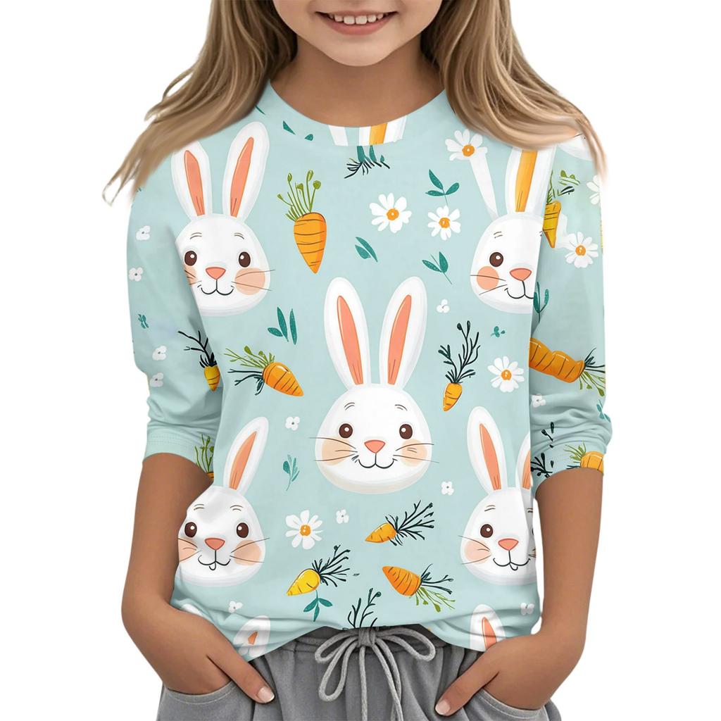 Haut T-shirt Mode Décontracté Enfant Manches Sept-Quarts Col Rond