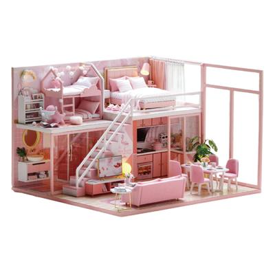 Lulubelle DIY Holzpuppenhaus-Bausatz mit LED-Licht und staubdichter handgefertigter Miniatur-Geschenkabdeckung, Haus, (Geben Sie C ein)