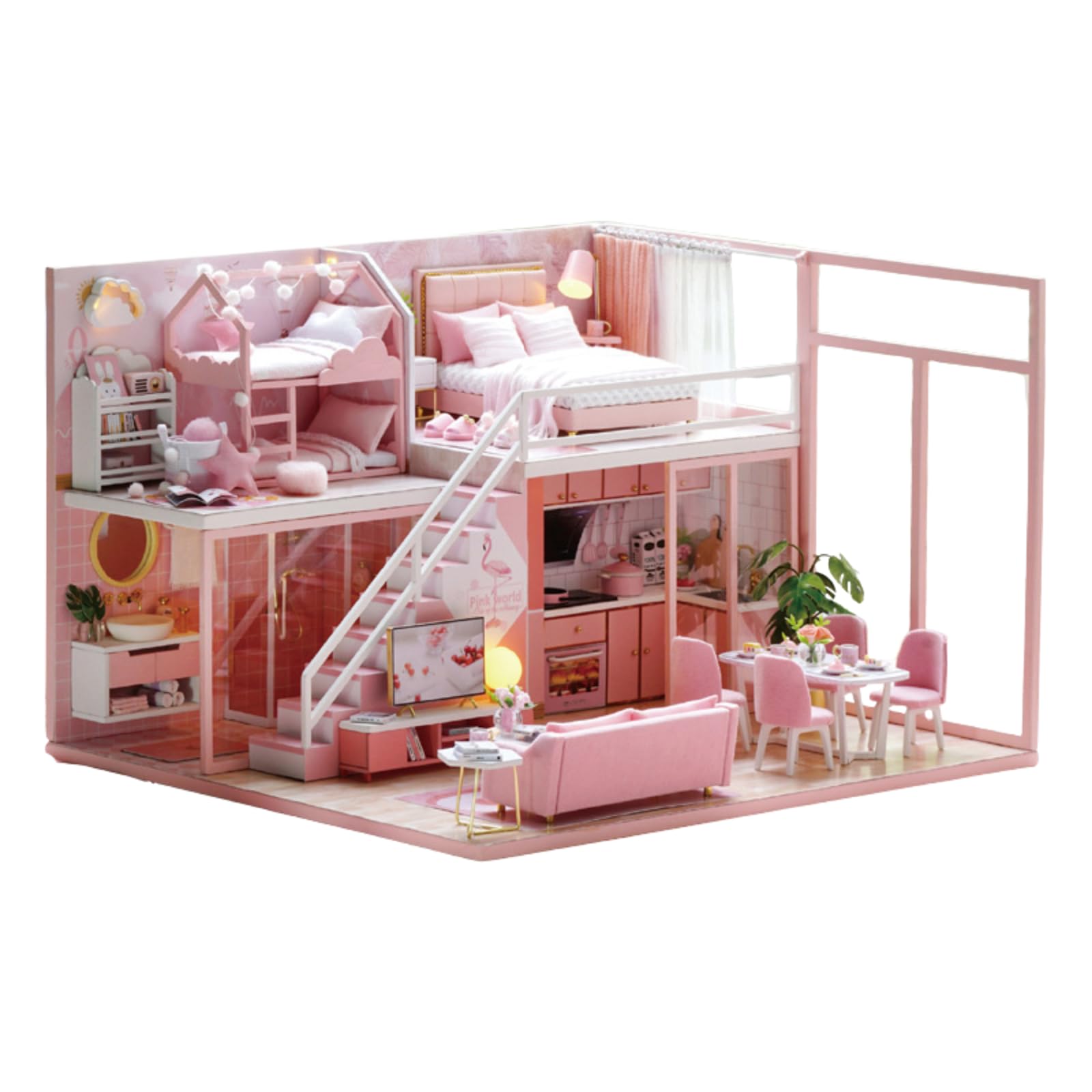 

lulubelle DIY Wooden Dollhouse Kit with LED Light and Dustproof Handmade Miniature Gift Cover, House, (Type C)