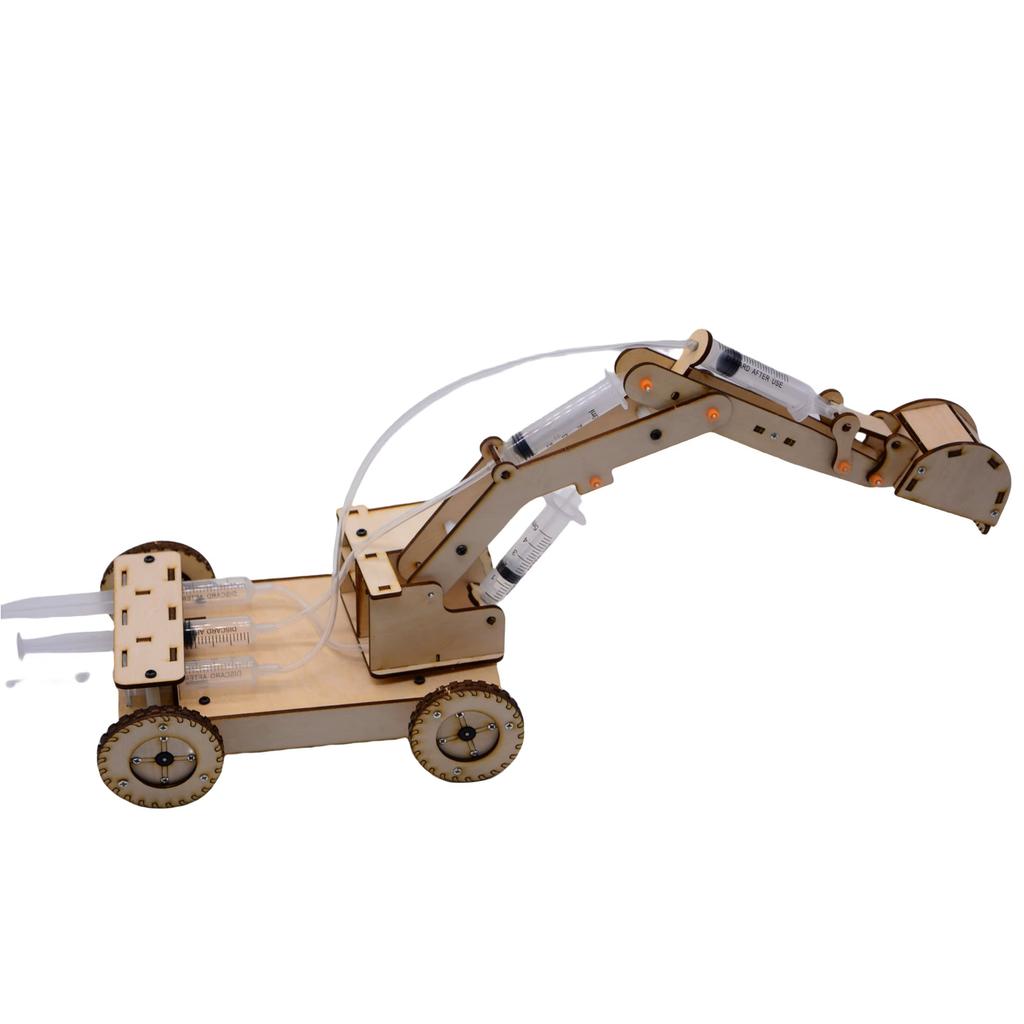 1 PCS Hydraulic Excavator Model Children's Educational Toys Wooden Handmade DIY Scientific Experiment Parent-child Interaction