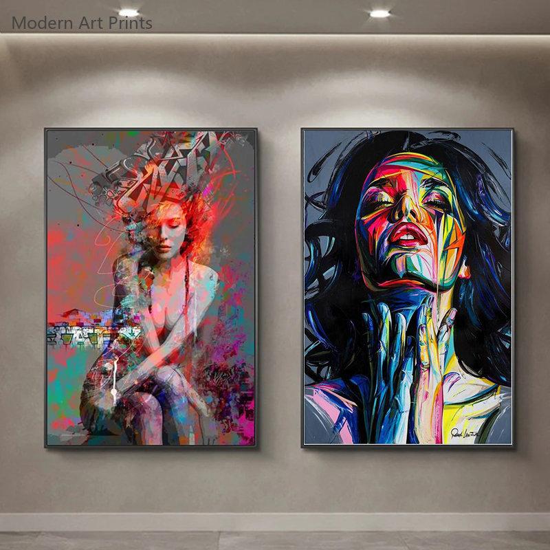 Colorful Woman Portrait Graffiti Art Posters Print Abstract Nordic Girl Canvas Paintings On The Wall Art Pictures for Home Decor