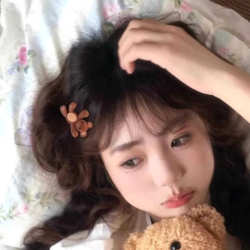 Cute Little Bear Velvet Hair Clips for Women New Side Bangs Clip for Girls Broken Hair Duckbill Clip Versatile Hair Accessory
