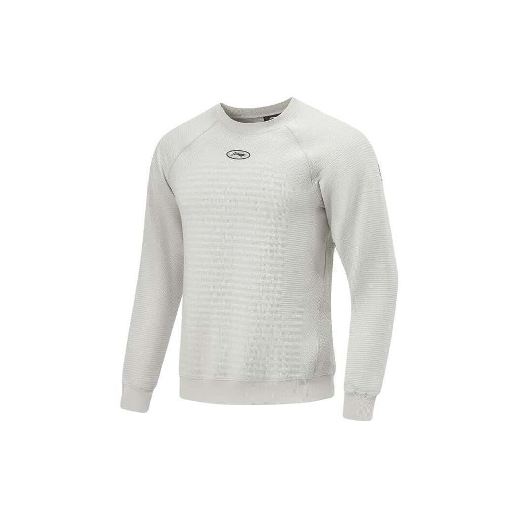 Li-Ning Cba Series Solid Color Round Neck Sports Sweatshirt Men Sweatshirt Light-Gray AWDU079-2