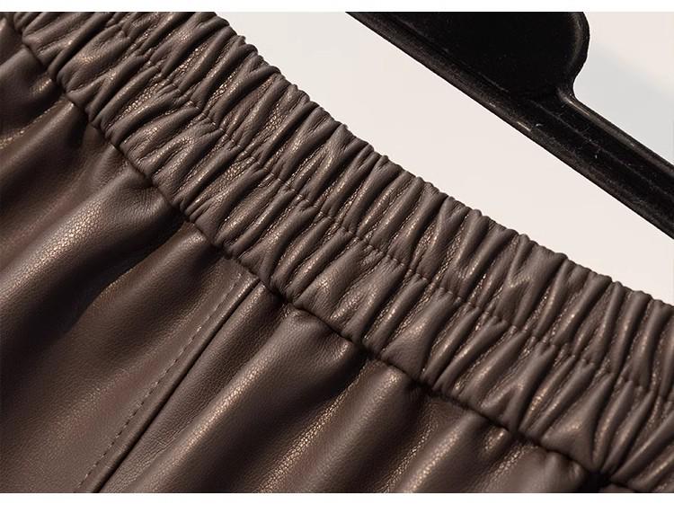 High-Waisted Coffee PU Leather A-Line Skirt - Autumn/Winter 2025 Mid-Length Slimming Pencil Design