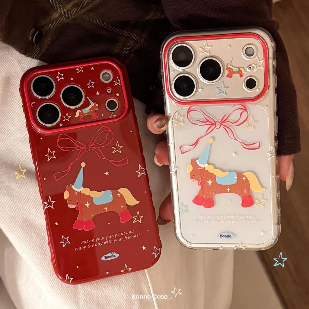 Cartoon Horse Transparent Red Bow iPhone Case for 11/13/16 Pro Max