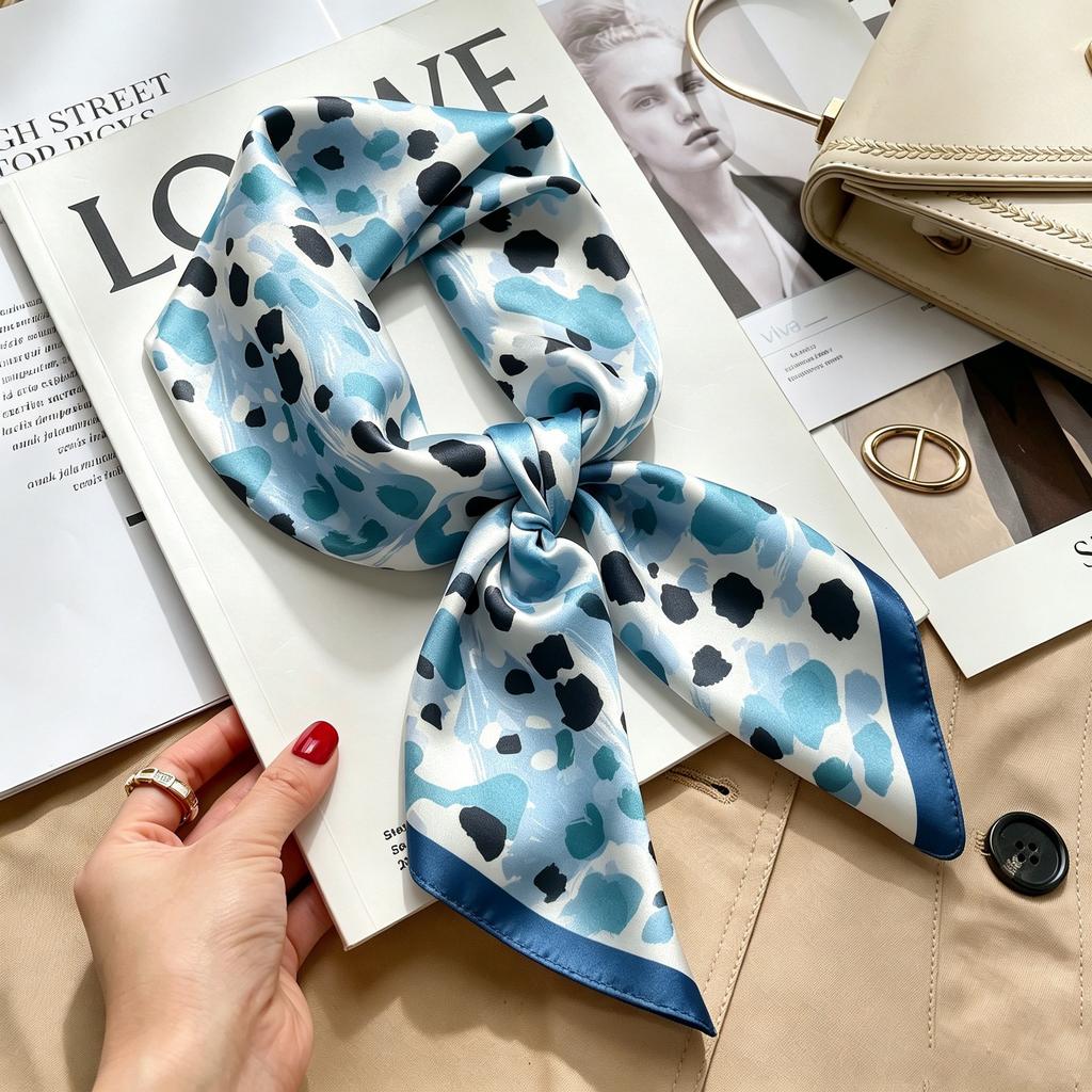 Autumn and winter Maillard cashew square scarf silk scarf women's shirt versatile neck small scarf tied hair decorative scarf