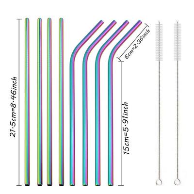 Cannucce per bevande multicolori da 6 mm di larghezza, riutilizzabili, in metallo, per tè, succhi, latte, con spazzola per la pulizia, in acciaio inossidabile 304.