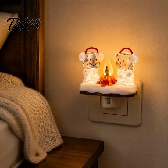 Warm Twinkling Christmas Decor Night Light, Santa Claus Grandma Bonfire Resin LED Lamp Holiday Nursery for Bedroom, Plug-in Festive Ambient