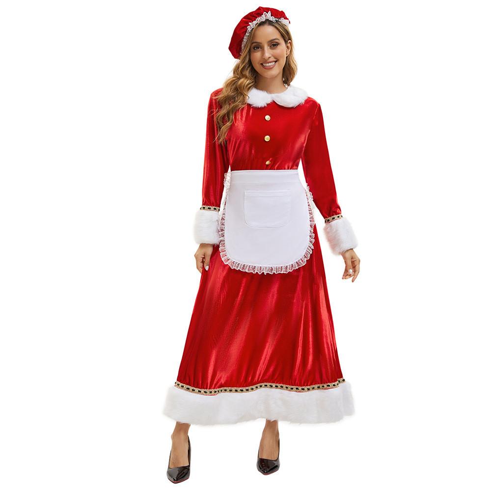 Christmas Santa Costume Dress For Adults With Polyester Fabric For Holiday Parties