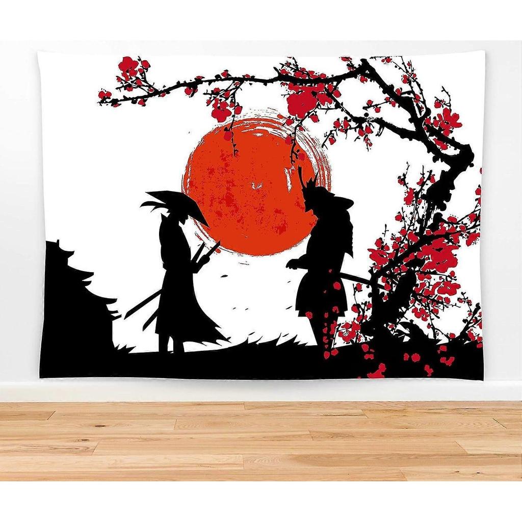 (150 X 100cm) Japanese Tapestry Anime Samurai Tapestry 60" X 40" Cherry Blossom Japanese Style Wall Hanging Party Decorations Home Decor For Bedroom L