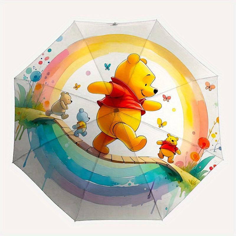 Winnie the Pooh, Rainbow Bridge Automatic Opening and Closing Umbrella - 8 Ribs Portable Folding Umbrella with Plastic Handle, Suitable for