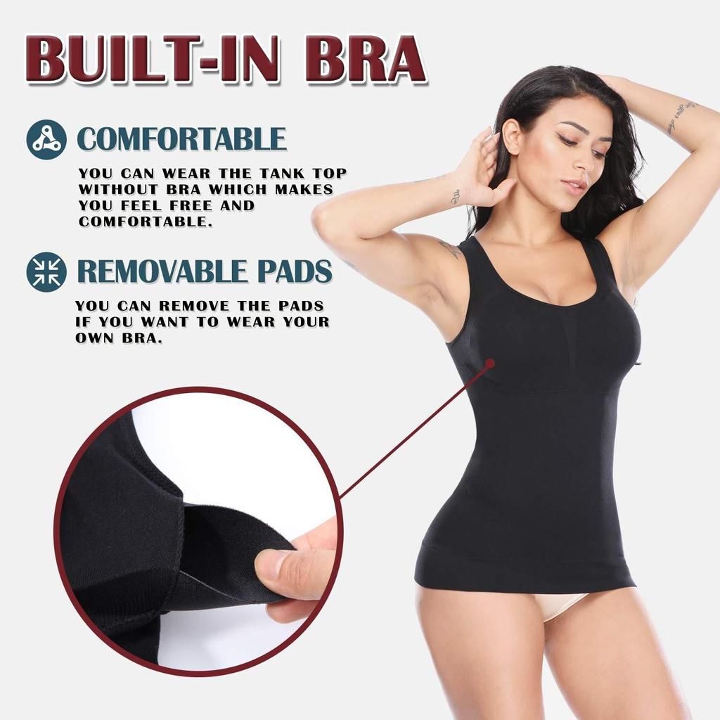 Women's Shapewear Tummy Control Body Shaper with Built In Bra Waist Cincher Tank Tops Cropped Underskirts Padded Bra Slimming Shirts