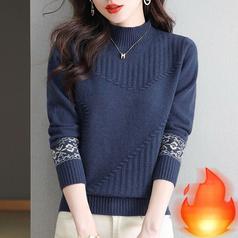 High-neck Sweater Women's Stylish Autumn and Winter Pullover Sweater Women's Loose Thickened Round-neck Knitted Sweater Top