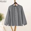 ZANZEA Women Casual Round Neck Solid Color Loose Long Sleeve Blouse