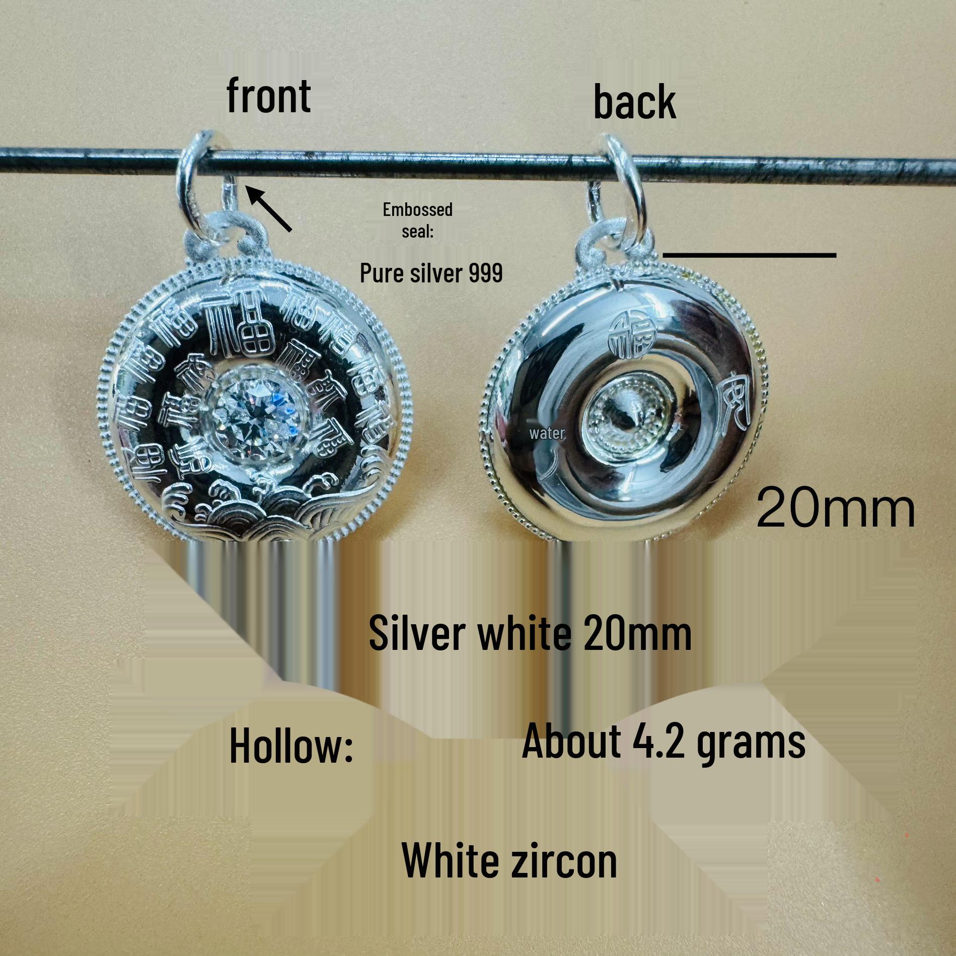 Colorful Stone Inlaid 999 Silver Hollow Ping An Kou Pendant 999 Silver