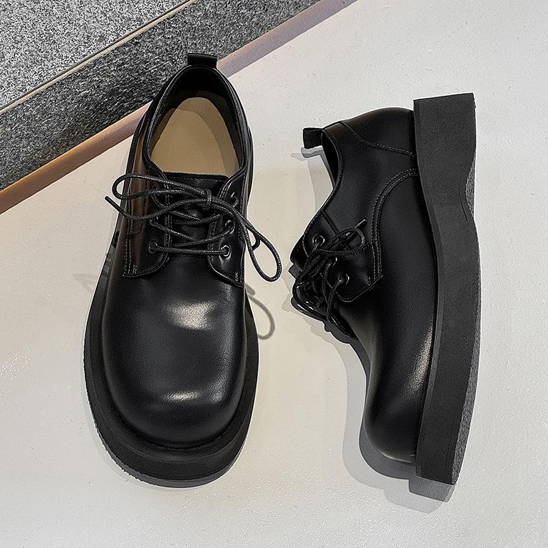 

Big head casual leather shoes thick sole heightening versatile men s shoes simple retro British style high sense casual derby shoes 44 чорний