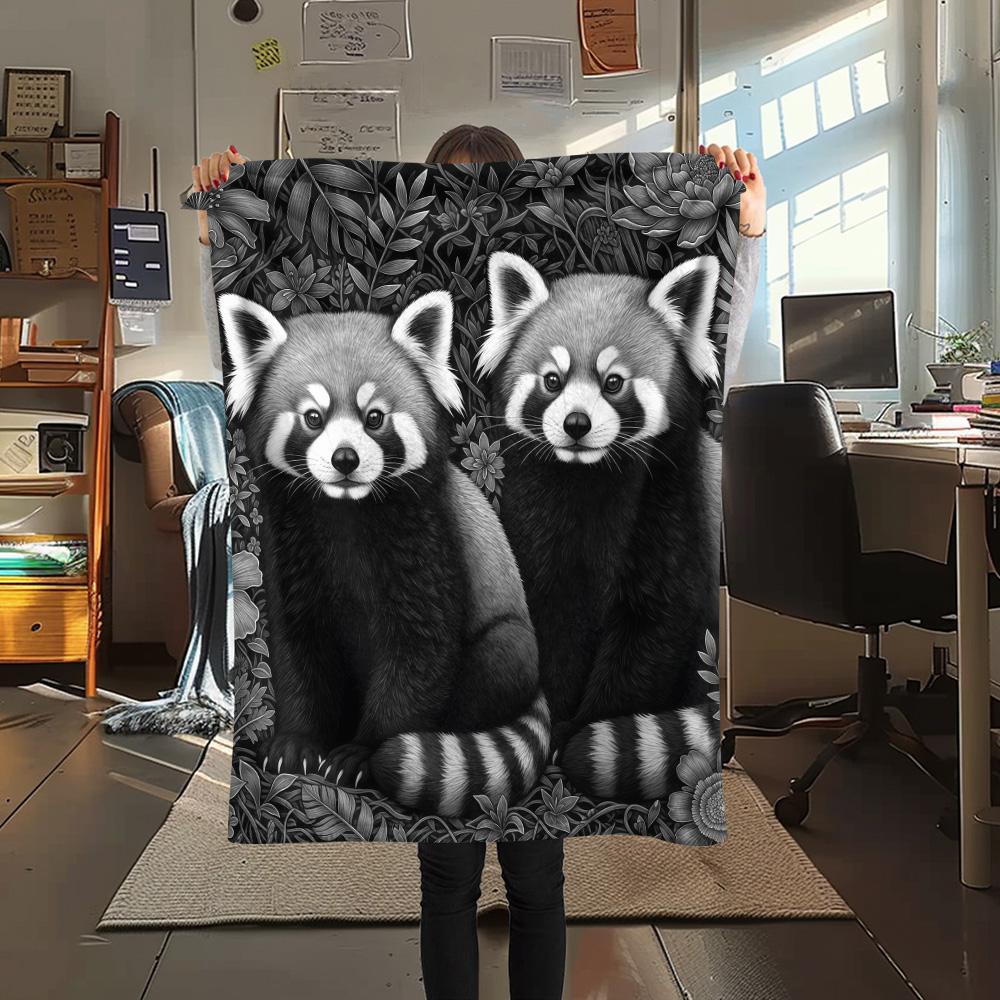 1PC Black white animals Print Flannel Blanket, High quality Comfortable for All Seasons, Home Decor, Warmth and Comfort