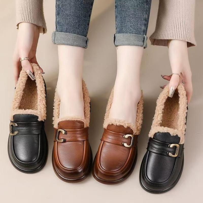 Cotton Shoes Winter Velvet Warm Fashion Doudou Shoes Women'S Thick-Soled Non-Slip Waterproof Soft-Soled Casual Loafers Tide