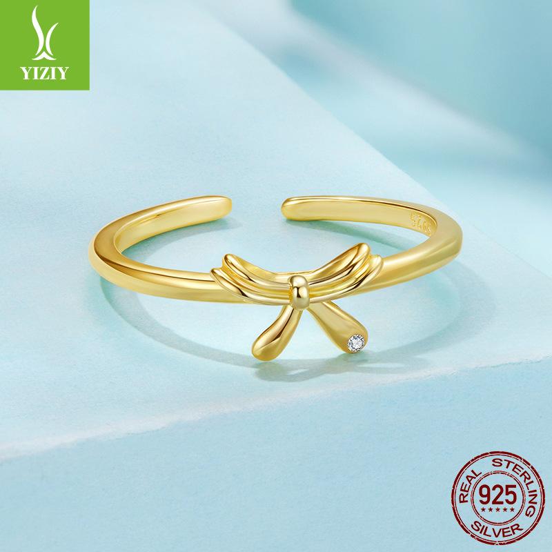 S925 Sterling Silver Bow Plain Ring, Gentle Lady Temperament Open Ring Jewelry