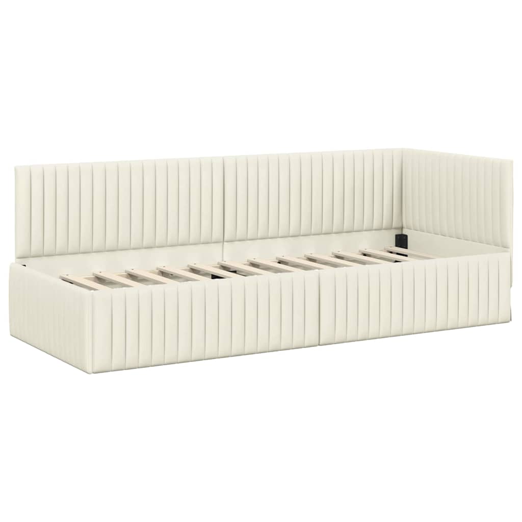Corner Bed Frame Cream 80 X 200 Cm Velvet