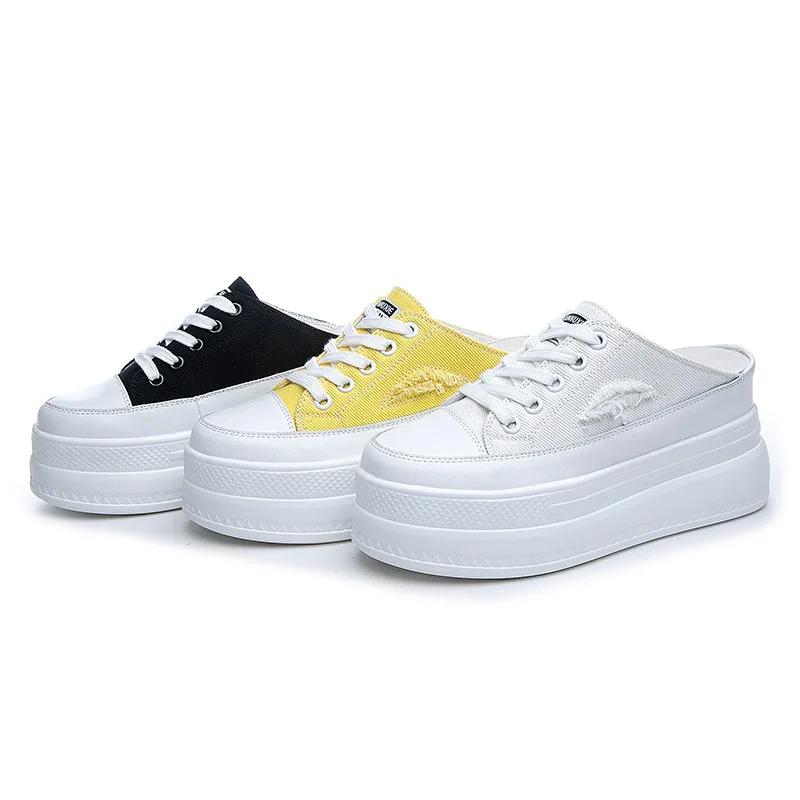 8cm Women Summer Shoes Slippers Platform Wedge Heel Beach Shoes Female Slides Mules Shoes Sneakers Fashion Canvas