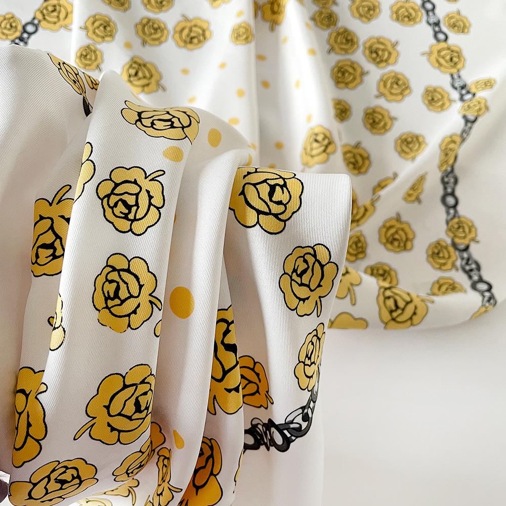 Écharpe Camélia Style Européen et Américain Écharpe Twill À la Mode Légère et Luxueuse Polyvalente, Grande Écharpe Carrée Châle Pare-soleil Foulard