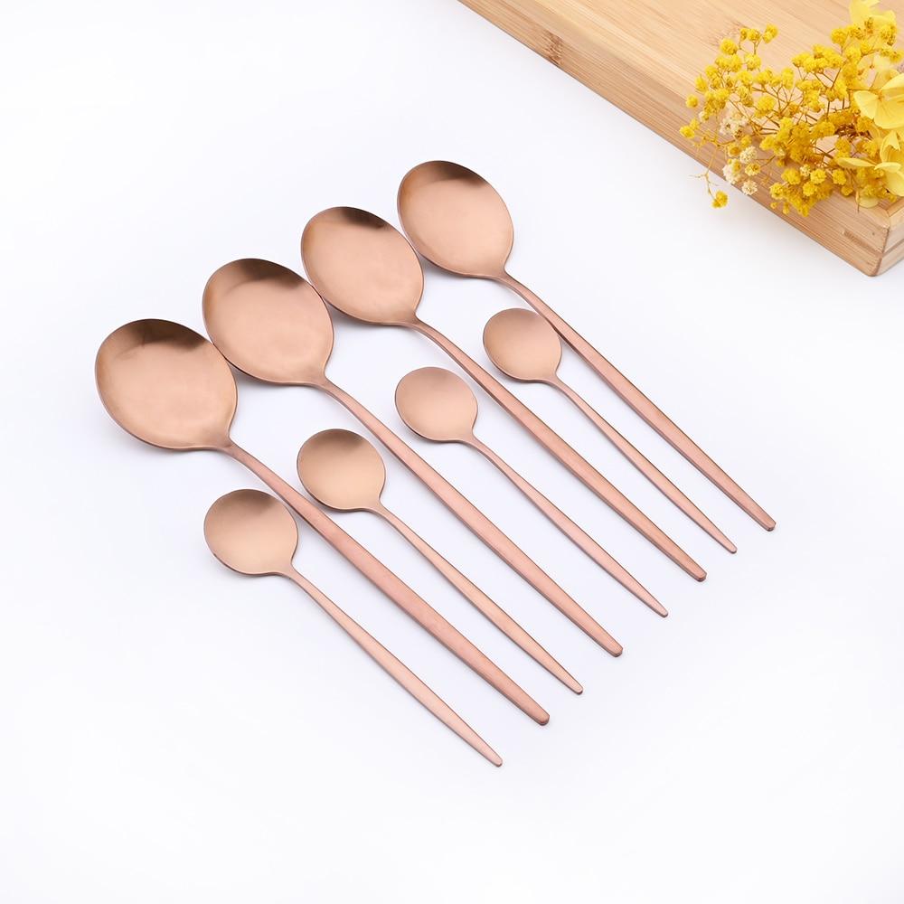 16Pcs Rose Gold Cutlery Set Knife Fork Coffee Spoons Dinnerware Set Stainless Steel Tableware Set Western Kitchen Silverware Set