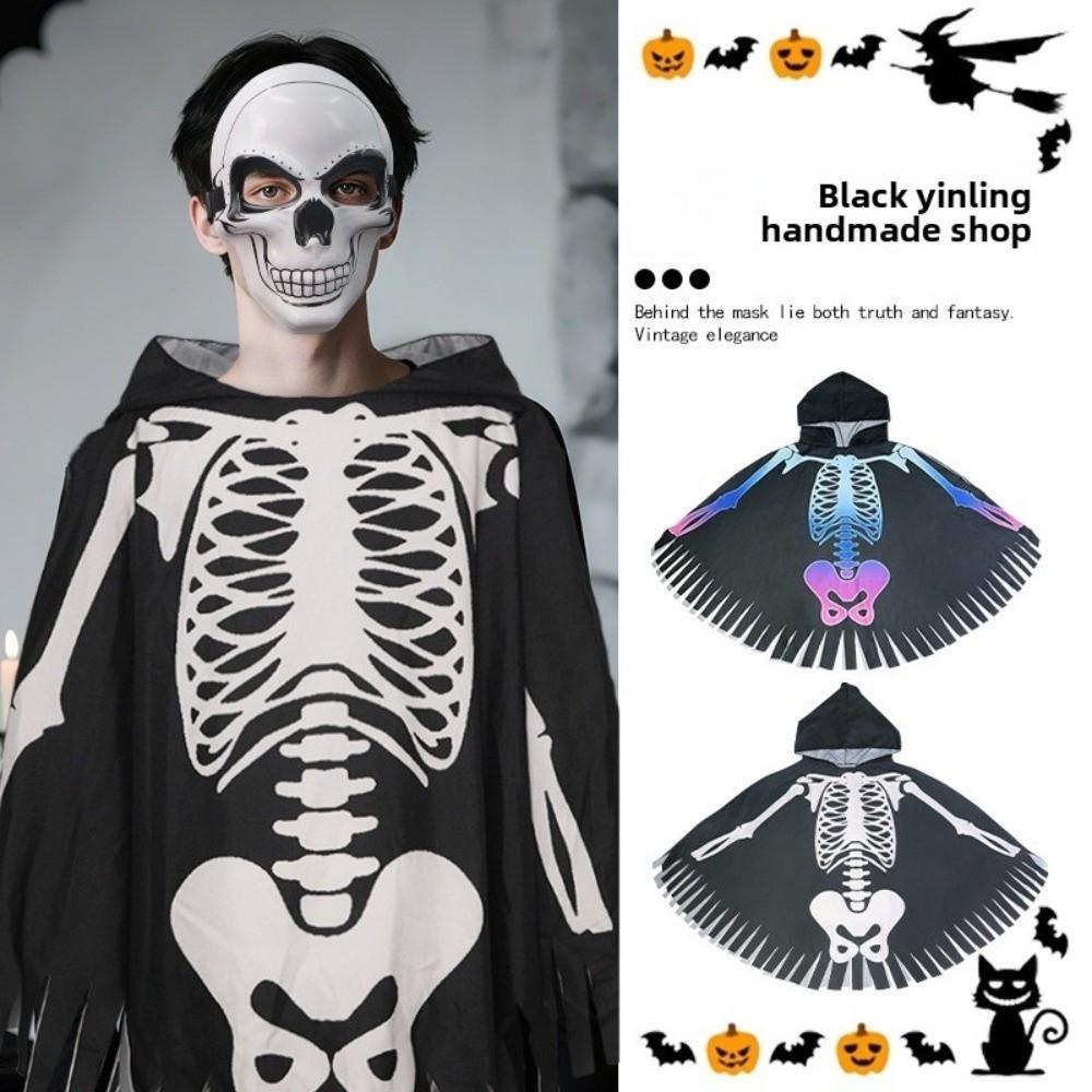 Goth Skeleton Cape Cloth Skull Bones Cloak Fashion Halloween Props  Adult