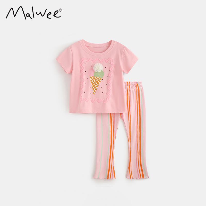 Malwee Sommarset för flickor med T-shirt och byxor med resår i midjan
