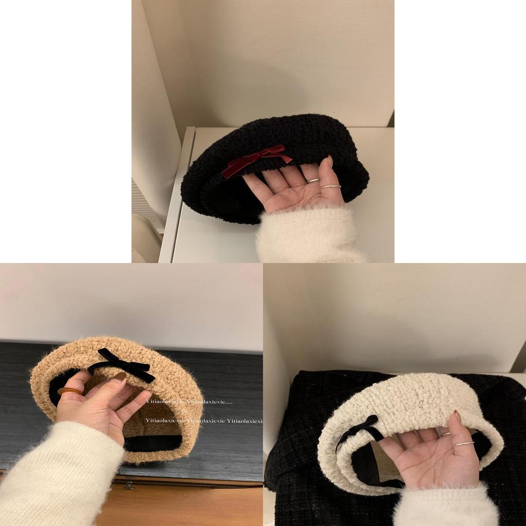 Beanie Hat Women Winter Warm Knit Cotton Blend With Bow Decor For Casual Wear
