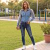 Ladies' Casual And Fashionable Imitation Denim Long Sleeved Top