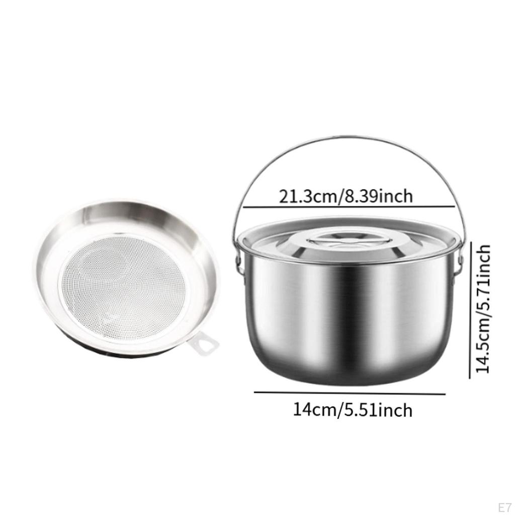 Saver Camping Pot with Handle, Easy to Clean, Lid And Strainer, Dustproof, Round, Non-stick