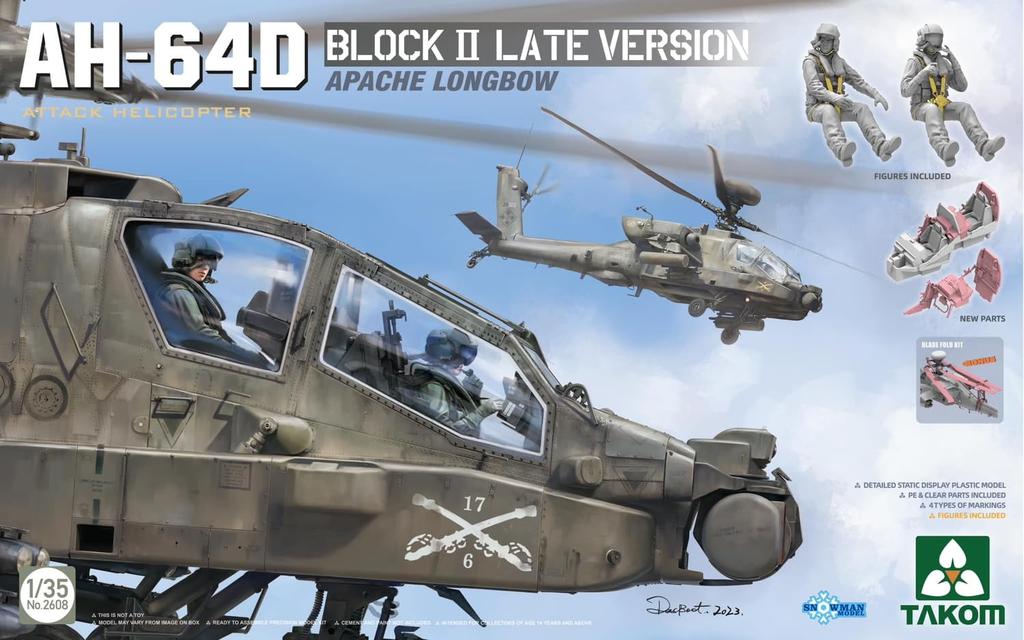 Takom Schneemann Maßstab Amerikanischer Apache Longbow Angriffshelikopter Block II Spätes Modell Plastikmodellbausatz TKO2608 1/35 AH-64D