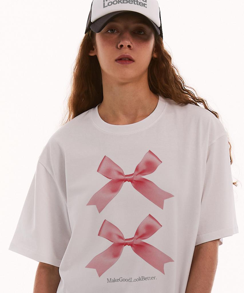 MATCHGLOBE Twice Ribbon Oversized Tee (White)