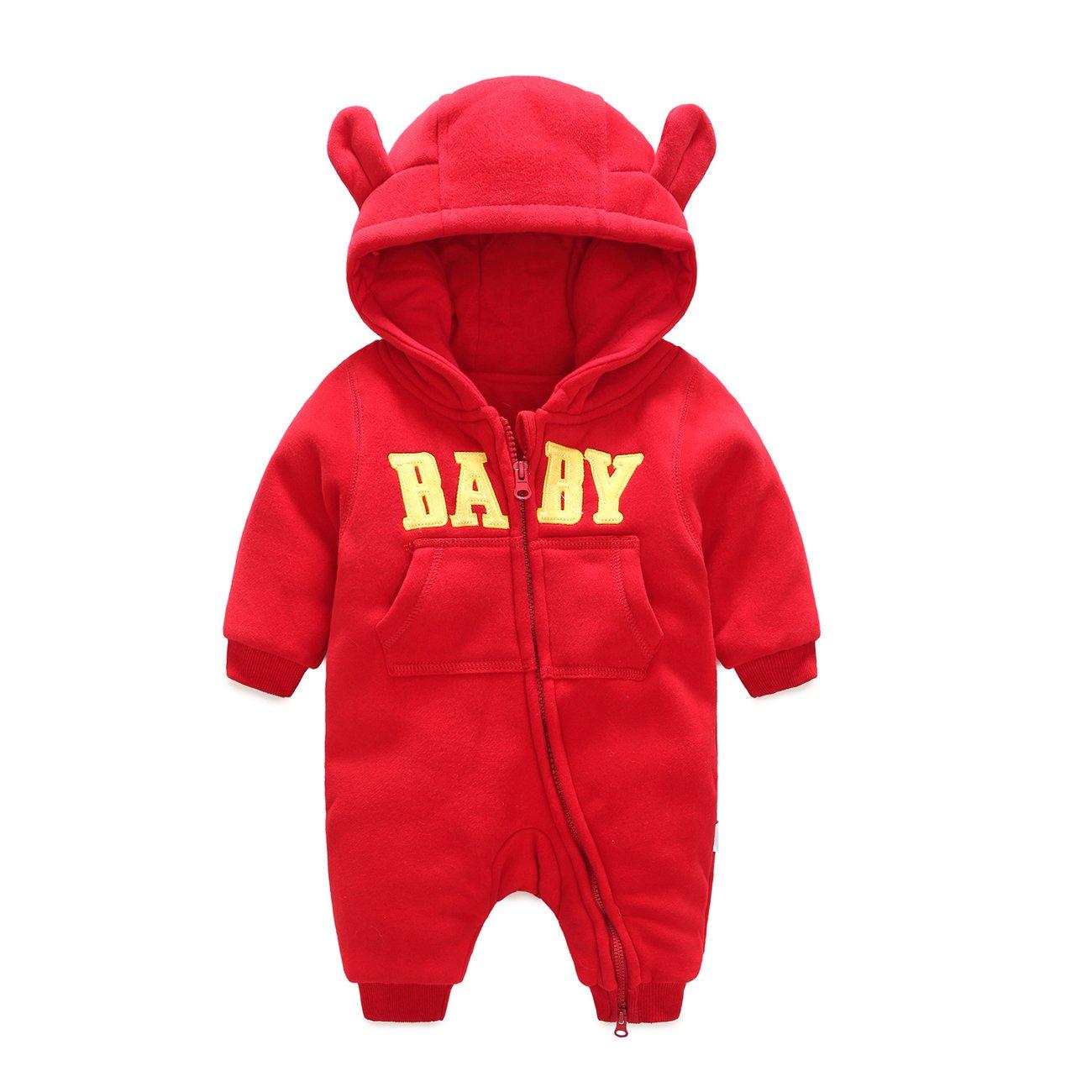 

Fairy Baby Elf Baby Romper with Hood and Bear Long Warmth Ears, Sleeves, Fall/Winter (Size 6M, Red)