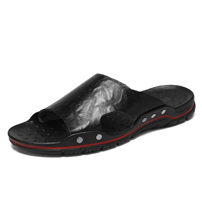 

Mens Leather Sandals Comfortable N-Slip Breathable Slides Lightweight Casual Slippers Size 47 42 чёрный