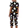 Women Halloween Printed Two Piece Set Short Sleeve Casual Top and Cropped Pants Comfortable Relaxed Fit Outfit